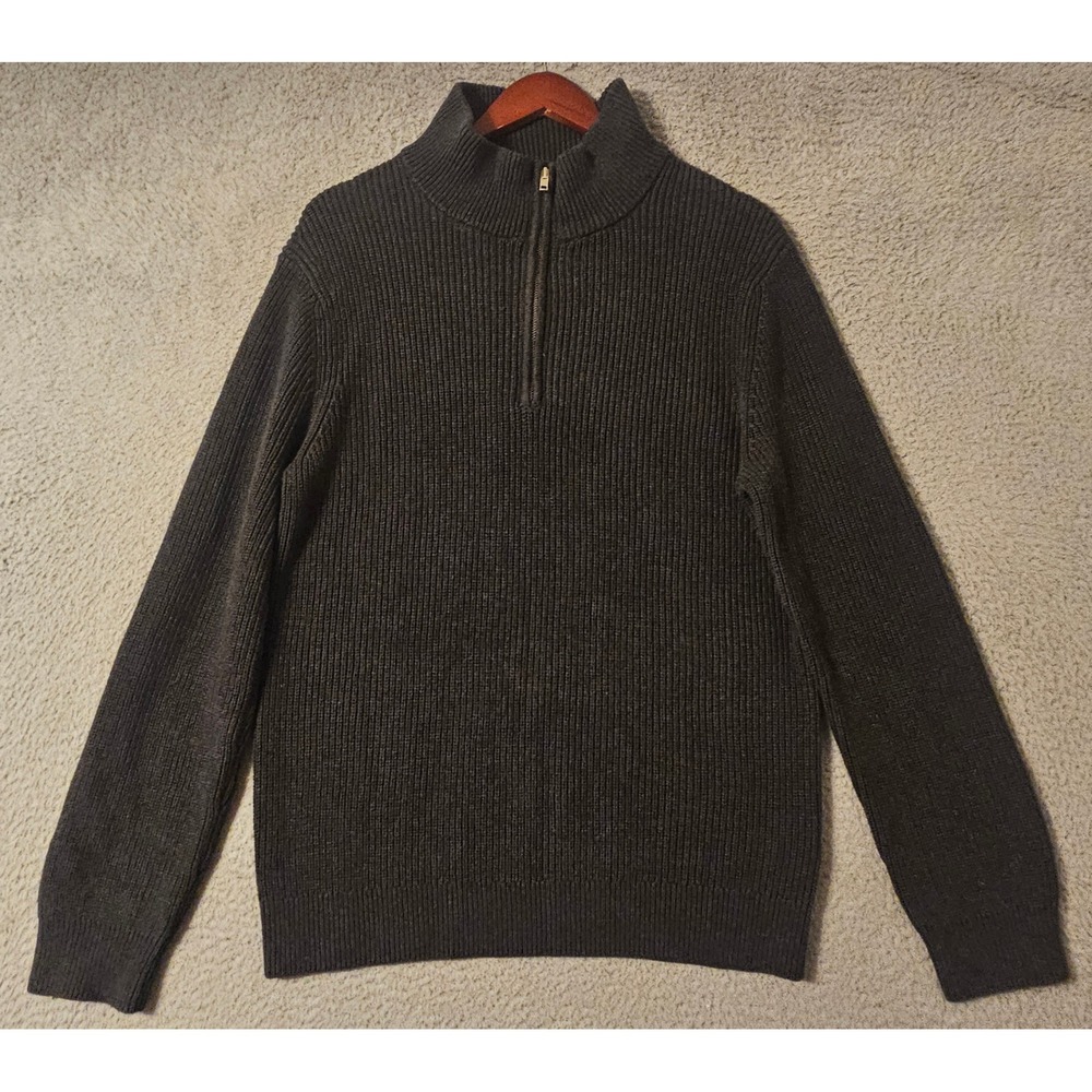 Quince Mens Organic Cotton Ribbed Quarter-Zip Sweater Charcoal Heather Size Med